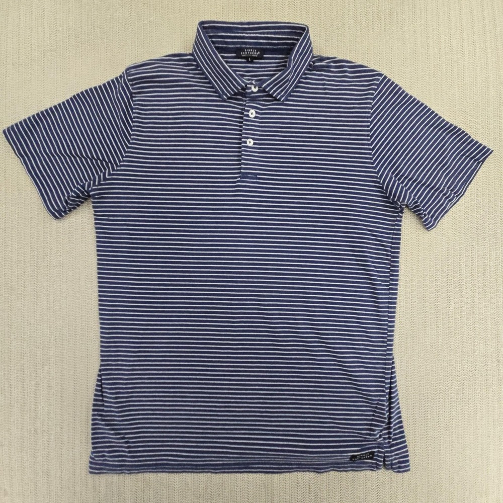 Simply Southern Polo Shirt Mens Large Blue Stripe Stretch Casual Short Sleeve